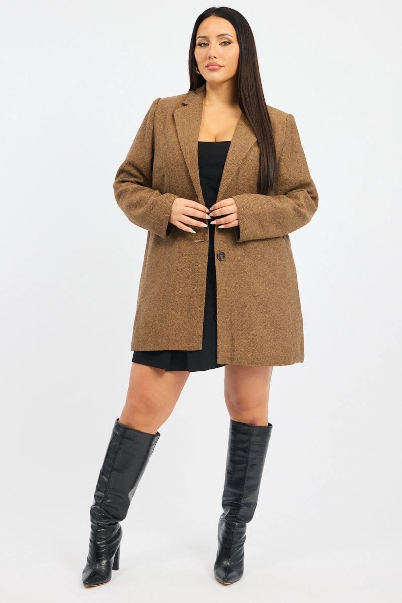 Cold Ready Look Brown Oversized Single Breasted Longline Coat
