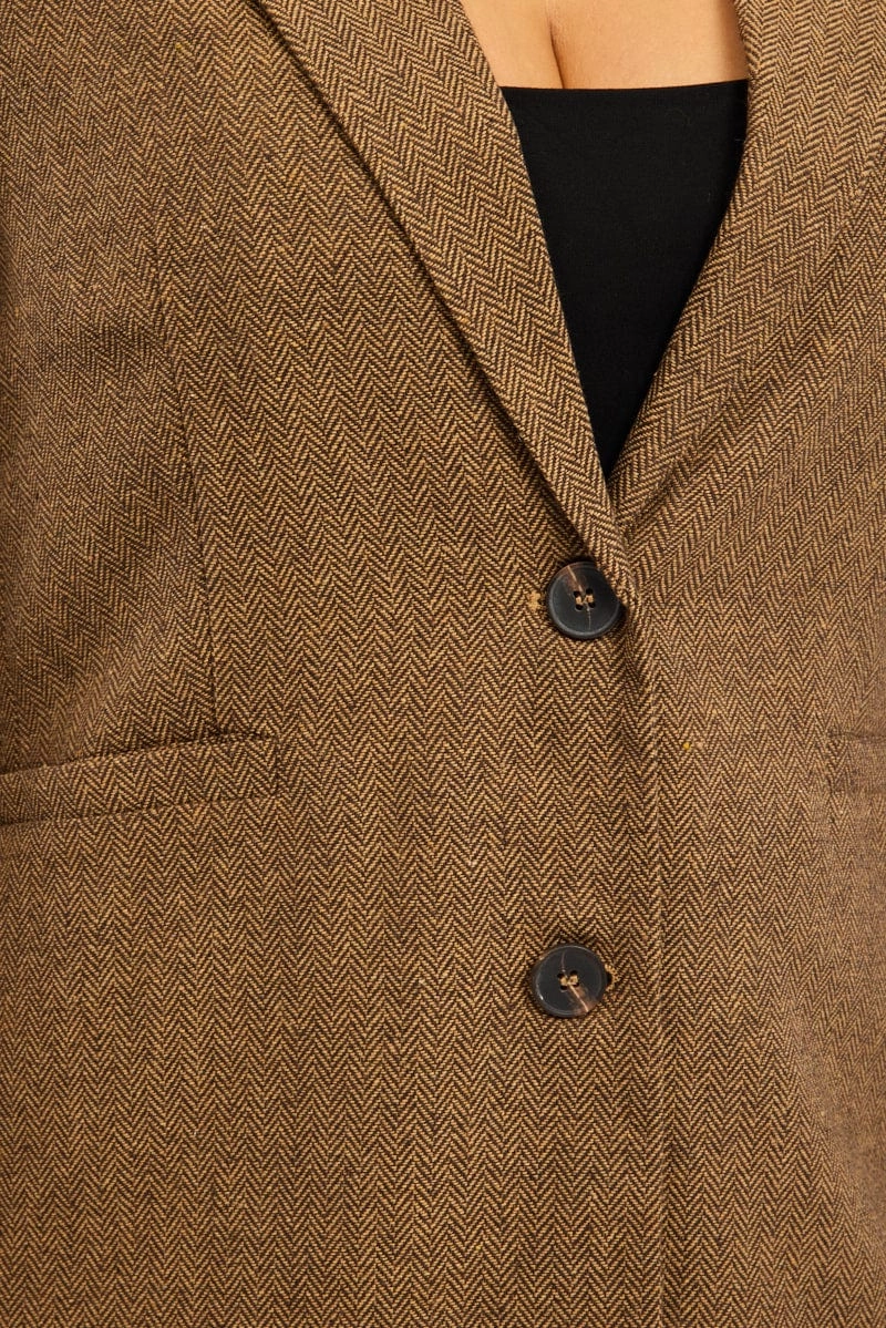 Brown Oversized Single Breasted Longline Coat Adjustable Hood Feature