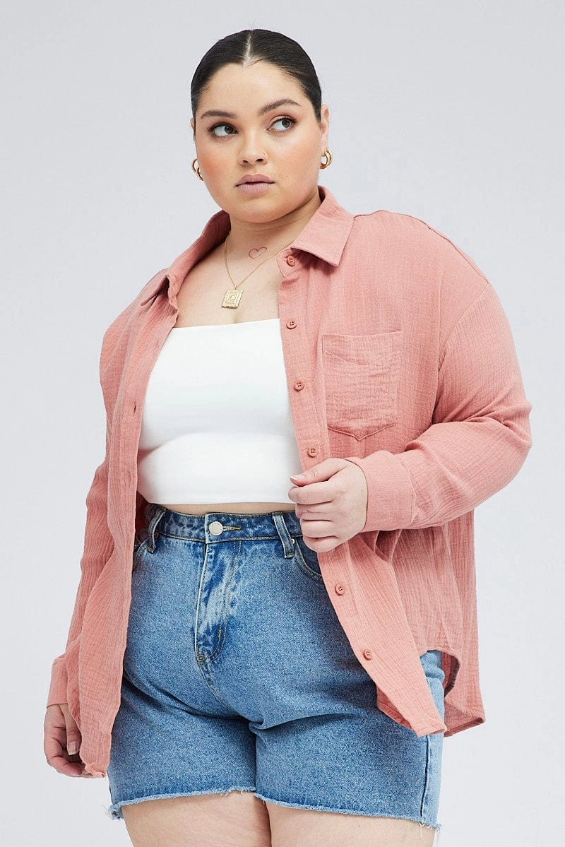 No Slip Shoulder Grips Lightweight Construction Brown Relaxed Shirt Long Sleeve