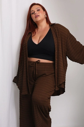 Nautical Look Brown Relaxed Shirt Long Sleeve Textured