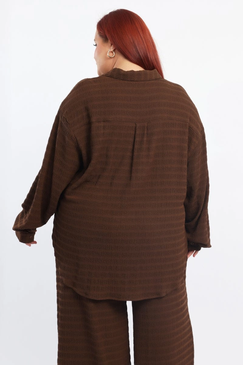 Summer Camp Snag Resistant Fabric Brown Relaxed Shirt Long Sleeve Textured