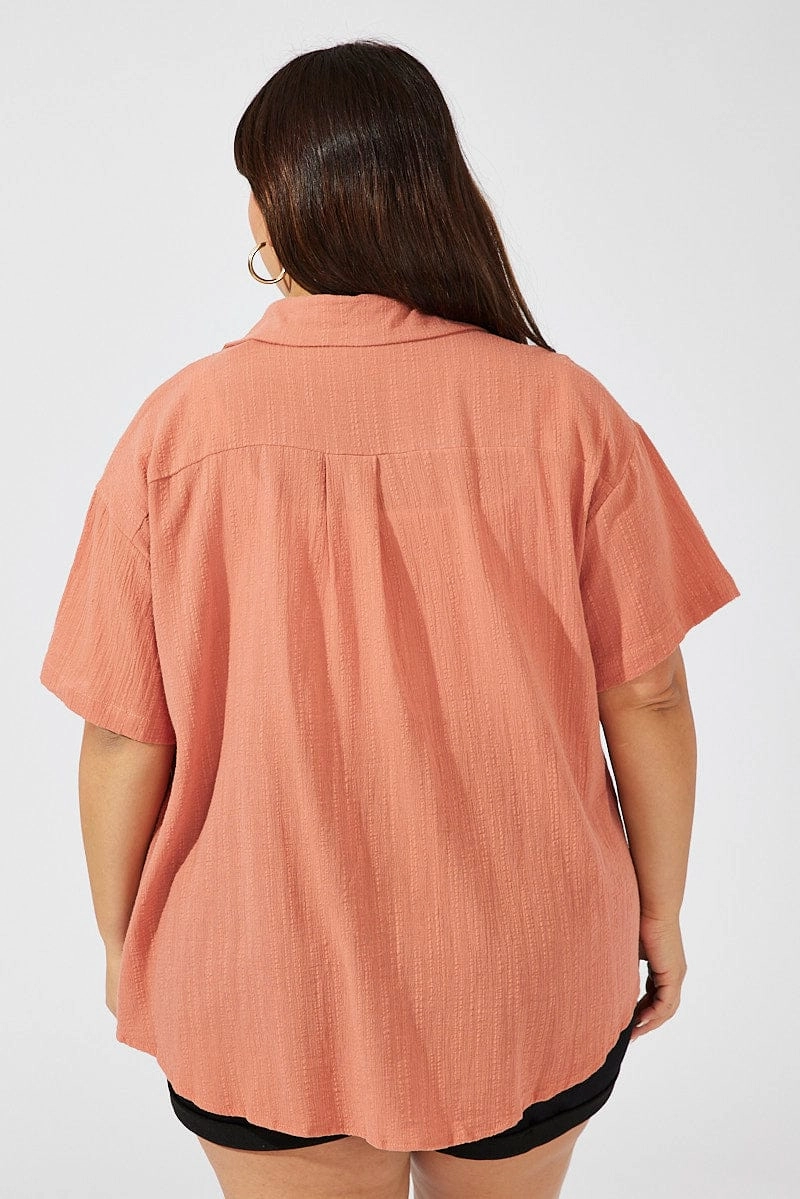 Poolside Lounge Interview Ready Brown Relaxed Shirt Short Sleeve Textured