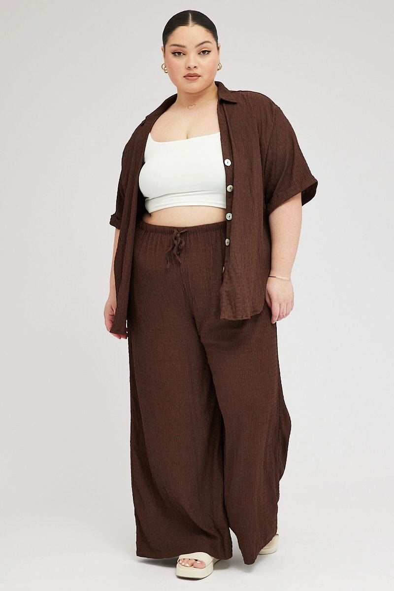 Brown Relaxed Shirt Short Sleeve Textured Unique Design