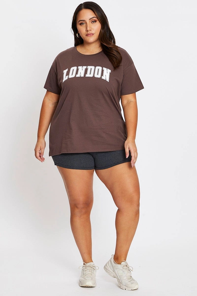 GentleWashResistance Light Layers Brown Short Sleeve London Side Split T-shirt