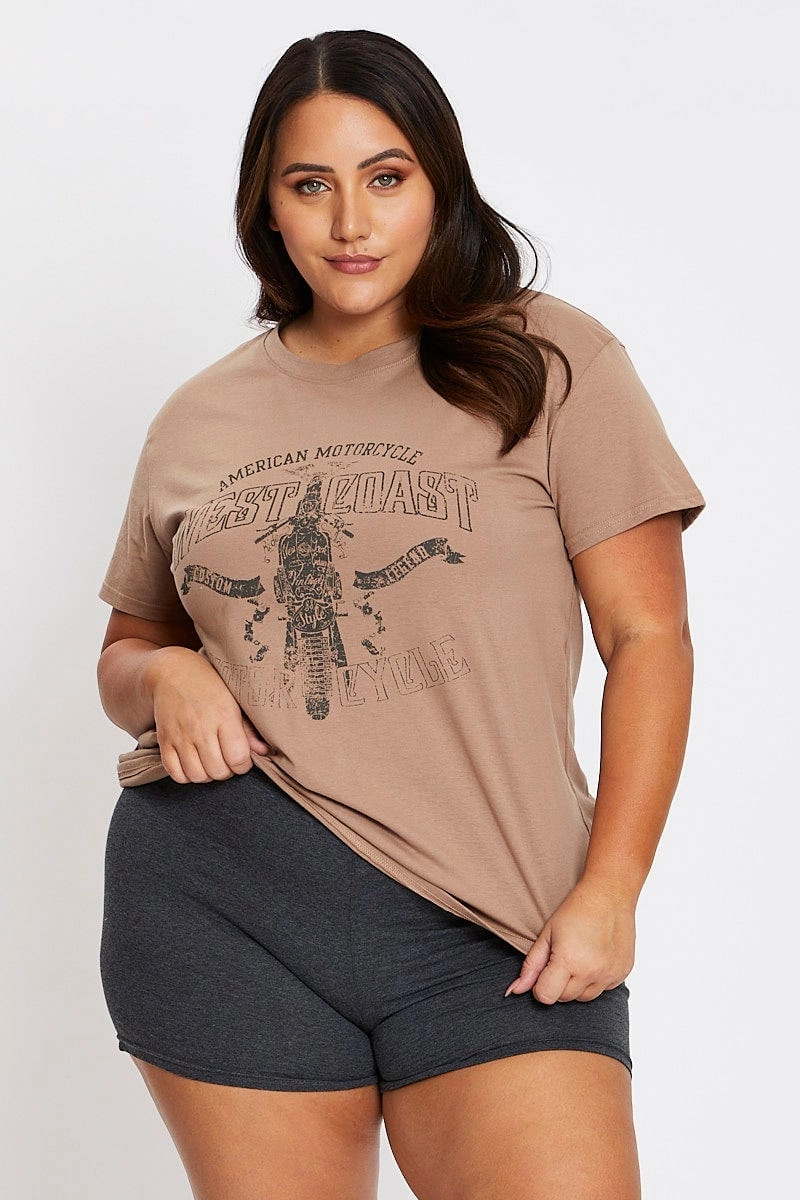 Trendy popularity Personalized Brown Short Sleeve West Coast Regular T-shirt