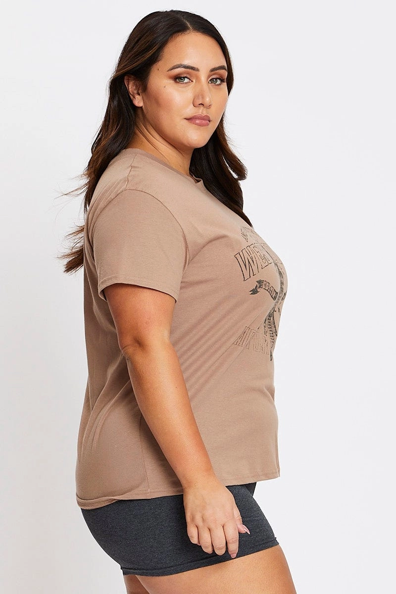 Durable Collar Construction Brown Short Sleeve West Coast Regular T-shirt