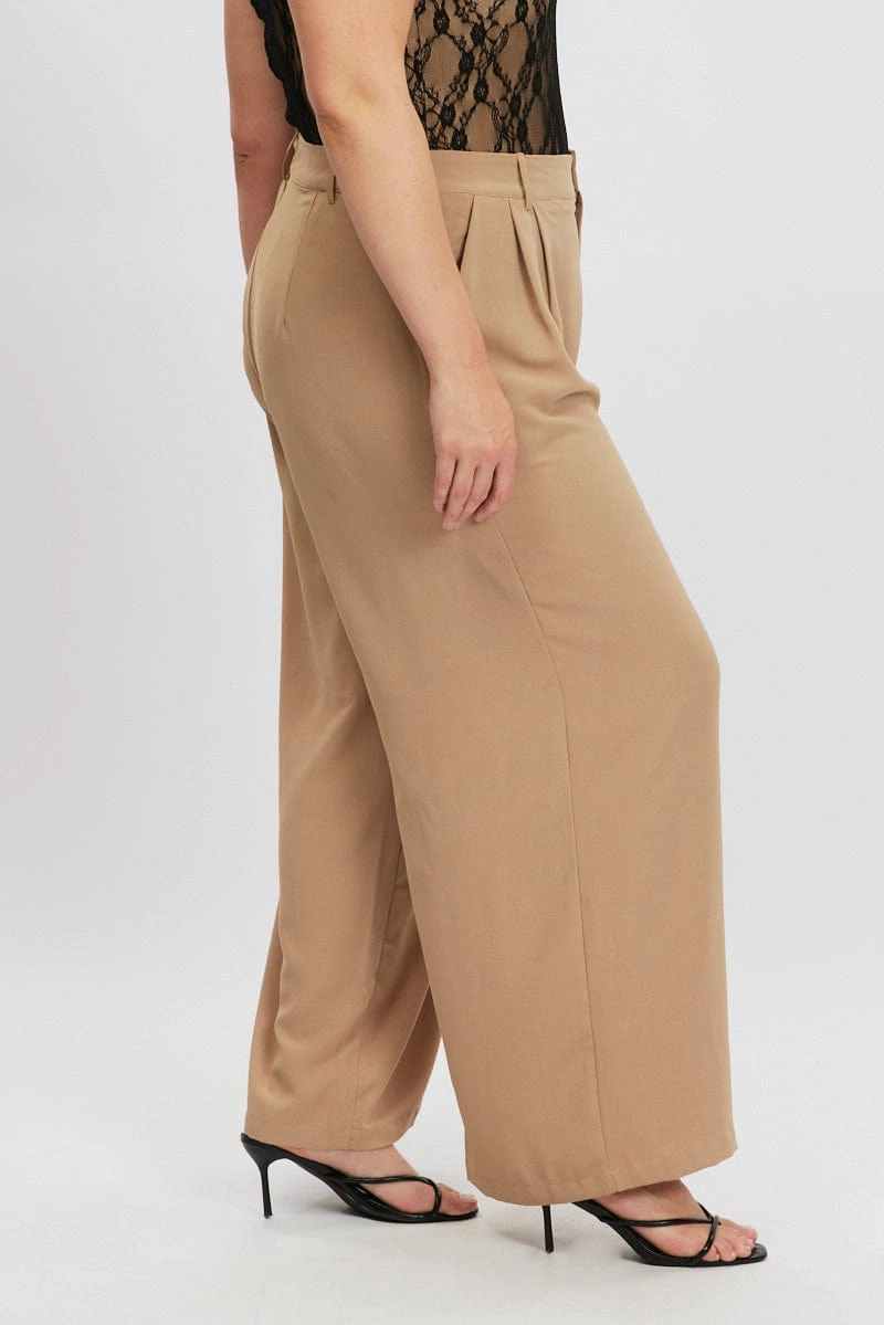 Quick Adjust Fit Cozy Movement Brown Tailored Wide Leg Pants