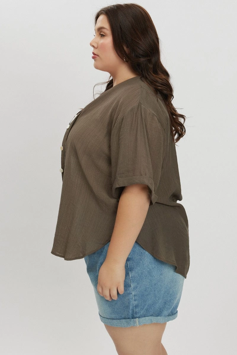 Subtle pattern Brown Textured Shirt Short Sleeve