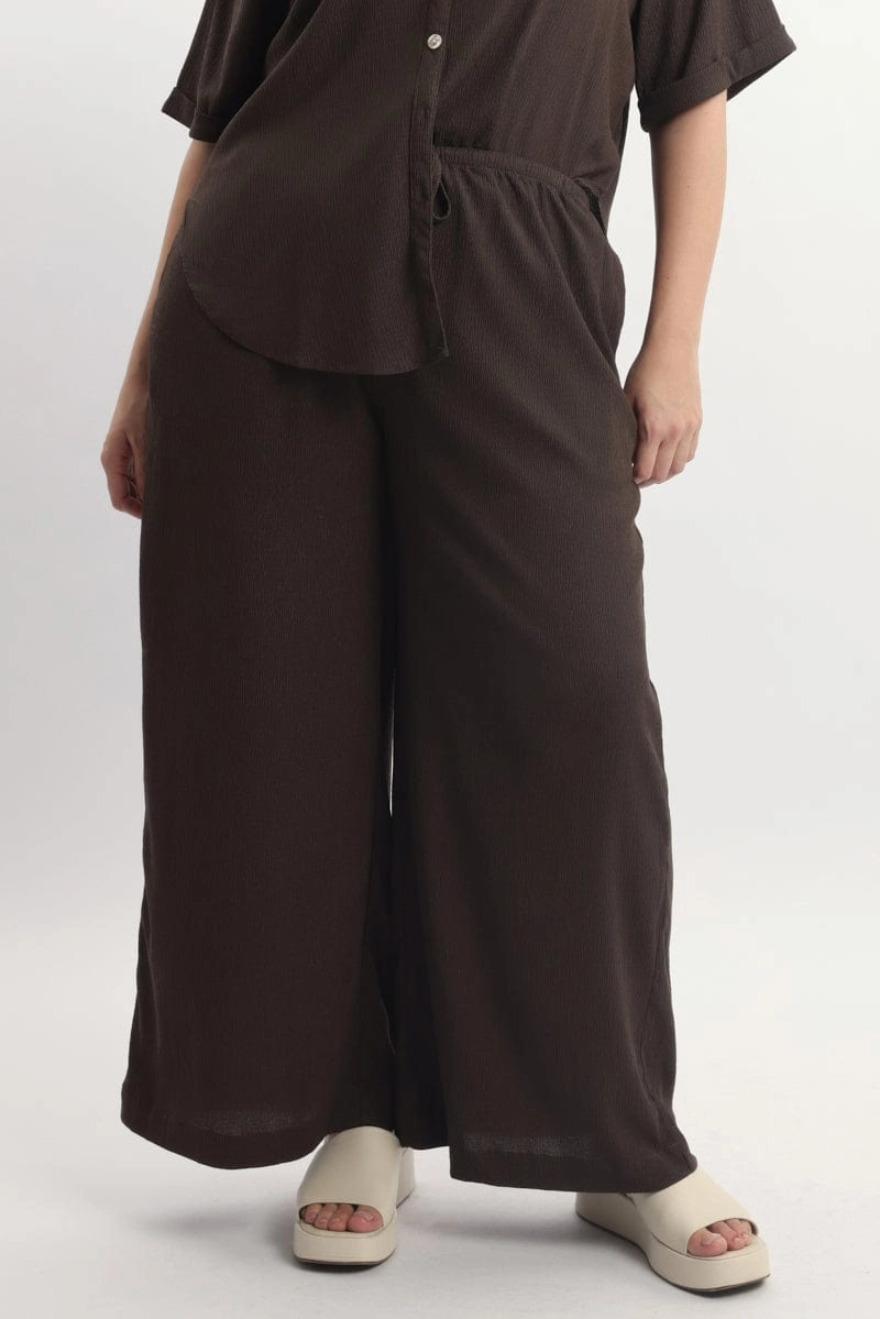 Comfortable Fabric Brown Textured Wide Leg Pants