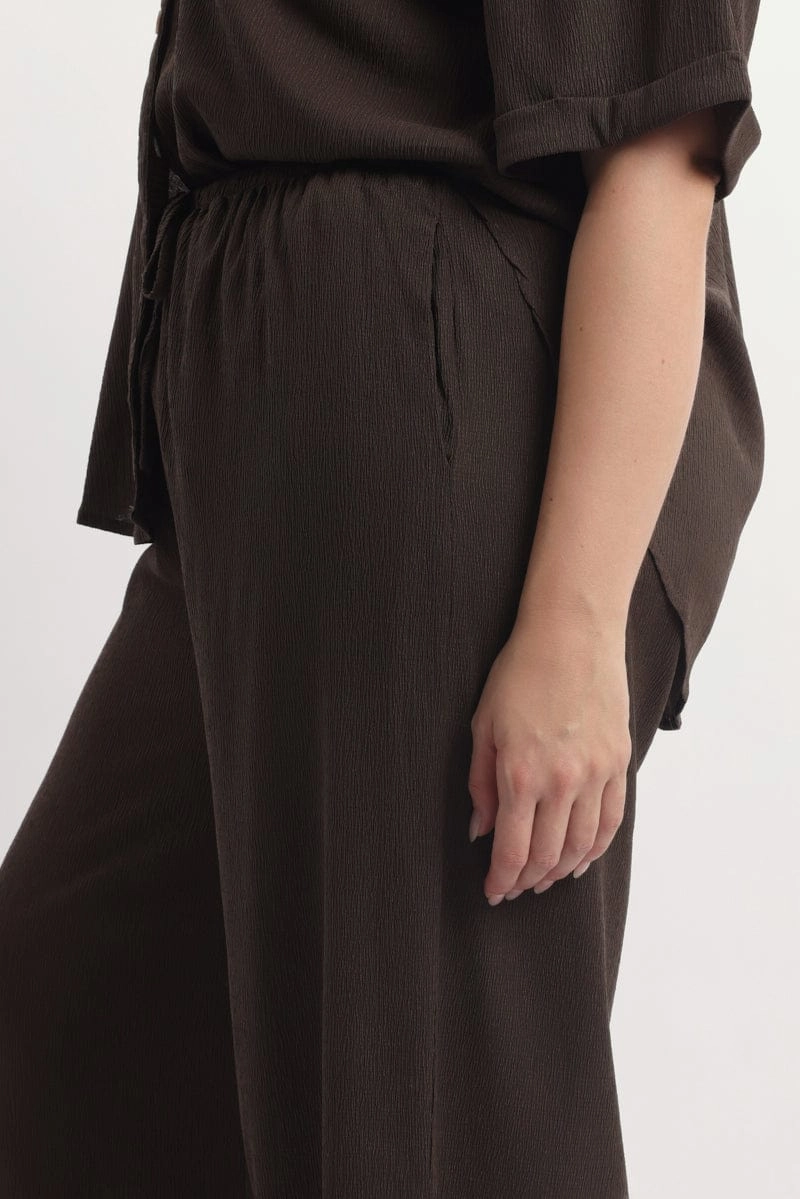 No Gap Waist Wrinkle resistant fabric Brown Textured Wide Leg Pants