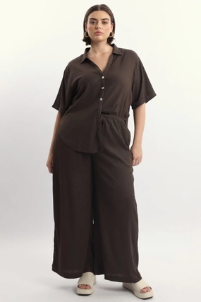 Brown Textured Wide Leg Pants Active Motion SmoothZipClosure
