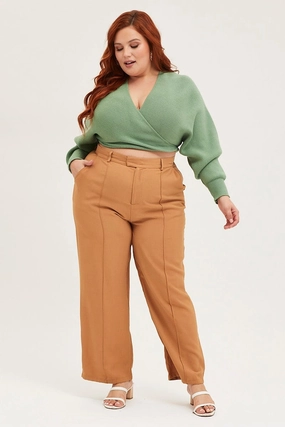 Brown Wide Leg Pants High Rise Seam Front Boho chic