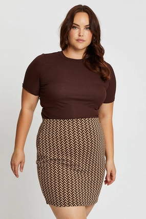 Brown Zig Zag Print Mini Skirt Reimagined Classic Neat Look