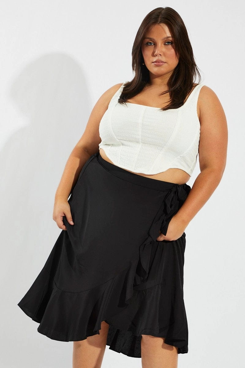 Black Wrap Frill Midi Skirt Thermoregulating Fabric