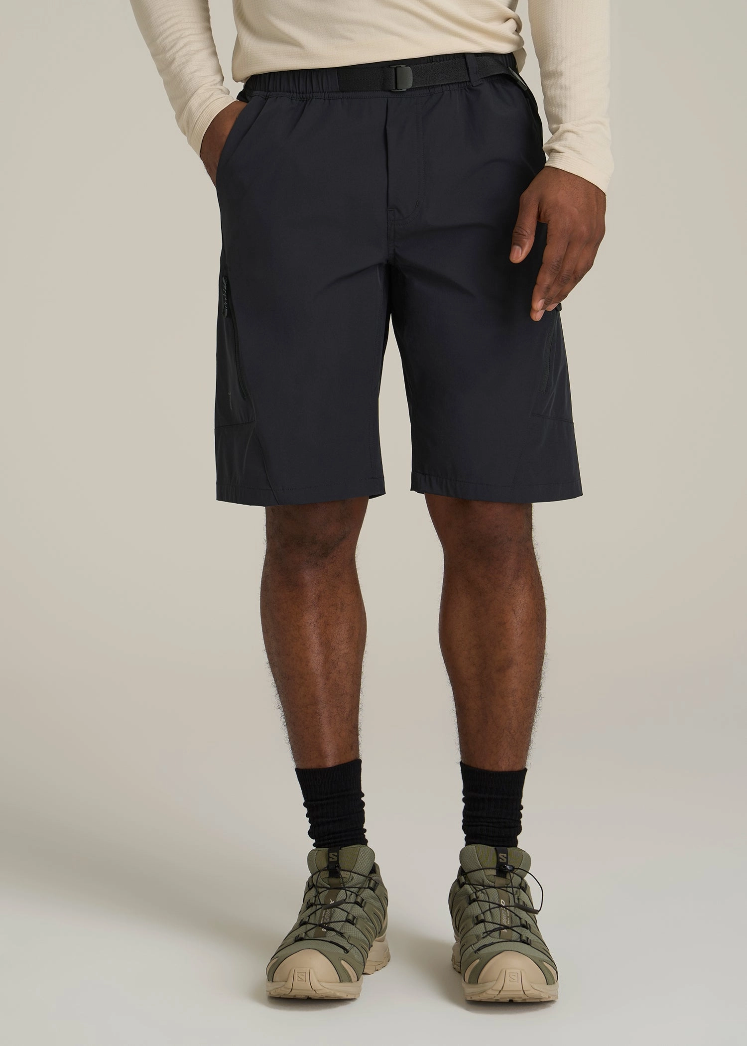 10 Pocket Hiking Short for Tall Men in Black custom-made