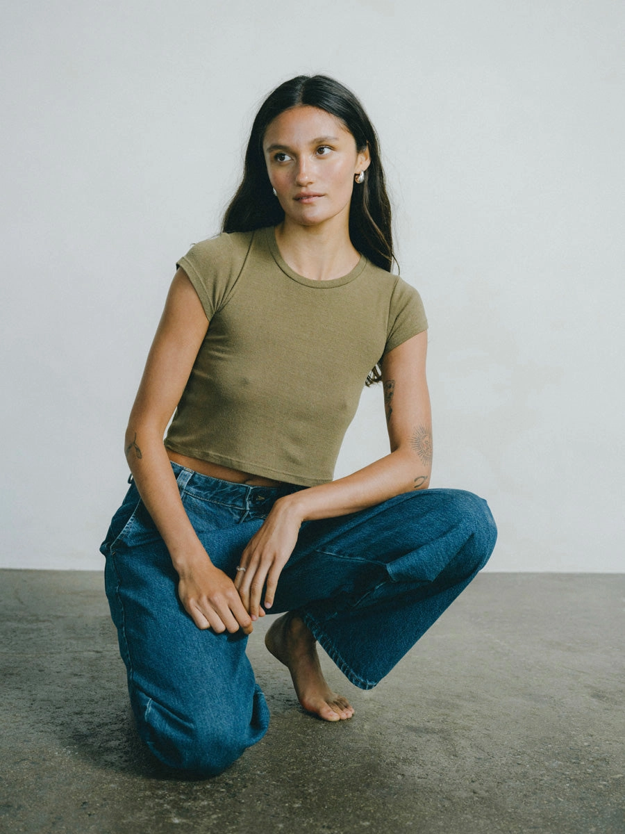 Lou Tee, Regen Silk Noil Jersey, Coffee Layered Shoulder Design