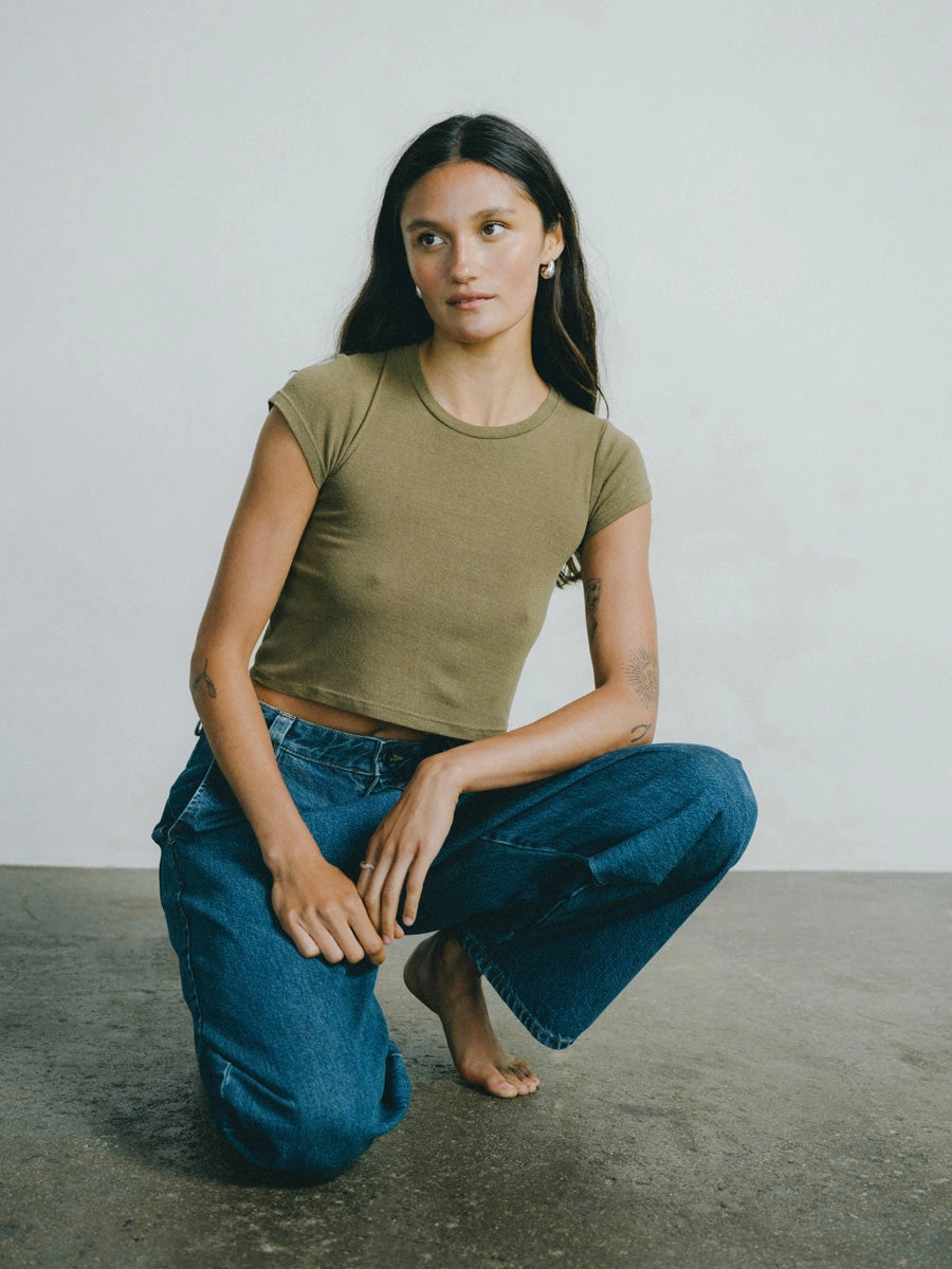 Relaxed Style Lou Tee, Regen Silk Noil Jersey, Coffee