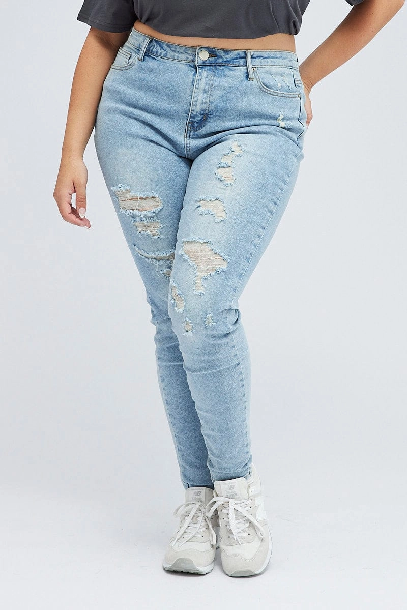 Denim Skinny Jeans High Rise Unisex Friendly