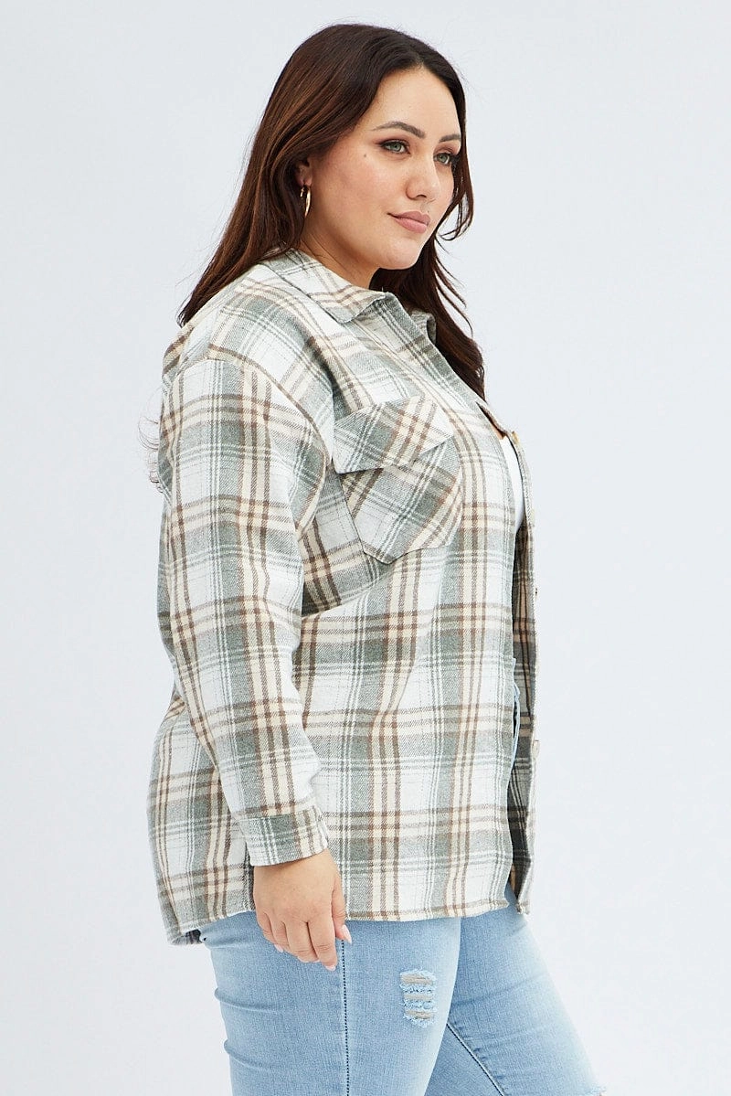 Versatile Layering Piece Camel Check Relaxed Shirt Long Sleeve Shacket