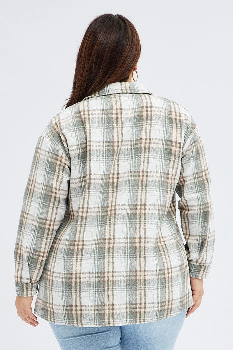 Camel Check Relaxed Shirt Long Sleeve Shacket Durable Texture