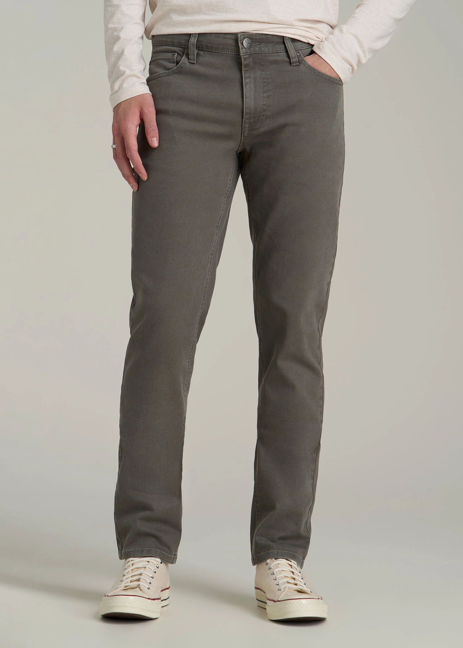 Fashionable Look Carman Tapered Fit Colored Jeans for Tall Men in Sage