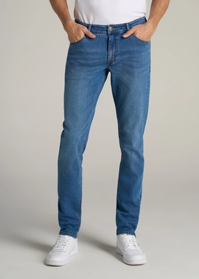 Fashion Uniform Streetwear Fan Family Style Carman TAPERED Jeans for Tall Men in Classic Mid Blue