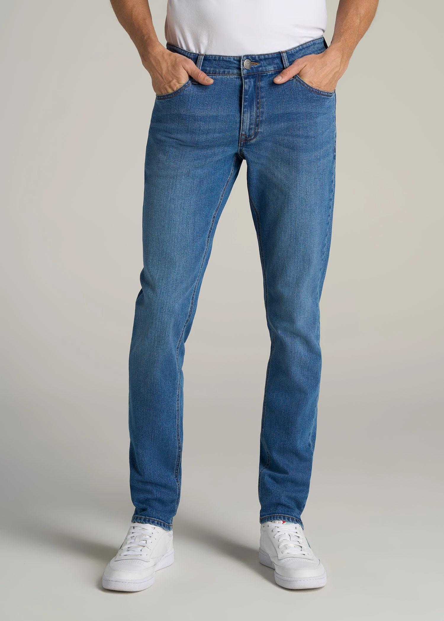 Carman TAPERED Jeans for Tall Men in Classic Mid Blue Stone Wash Finish