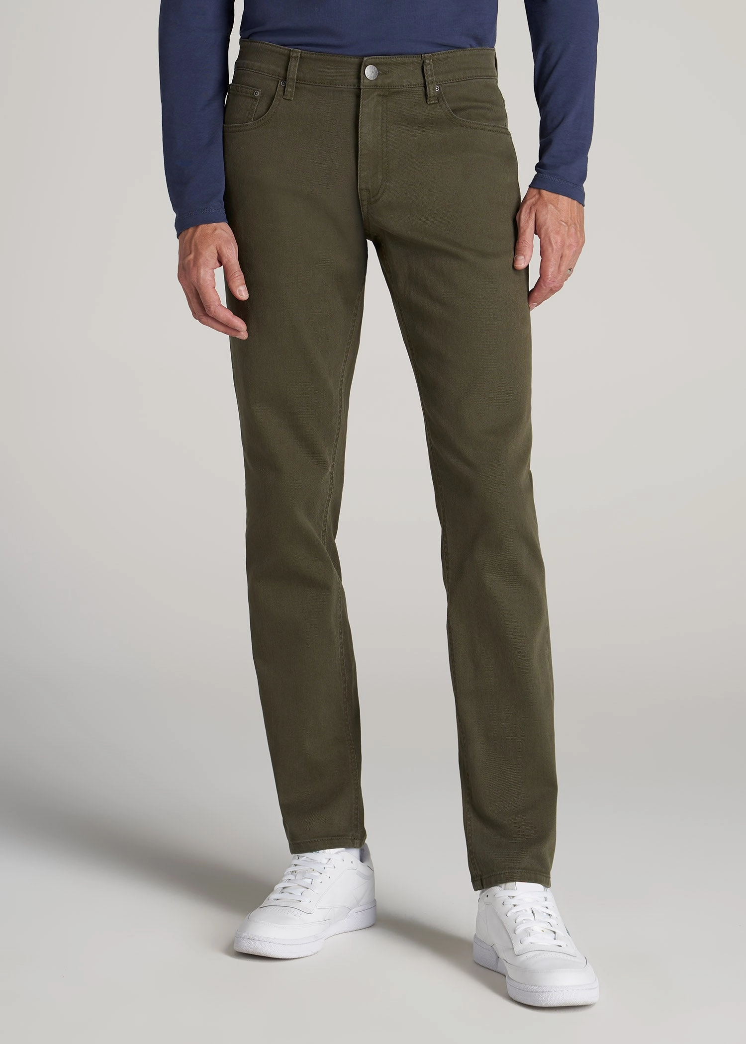 Carman TAPERED Jeans for Tall Men in Olive Green Wash Travel Outfit Street Fashion Creative Look Simple Attire