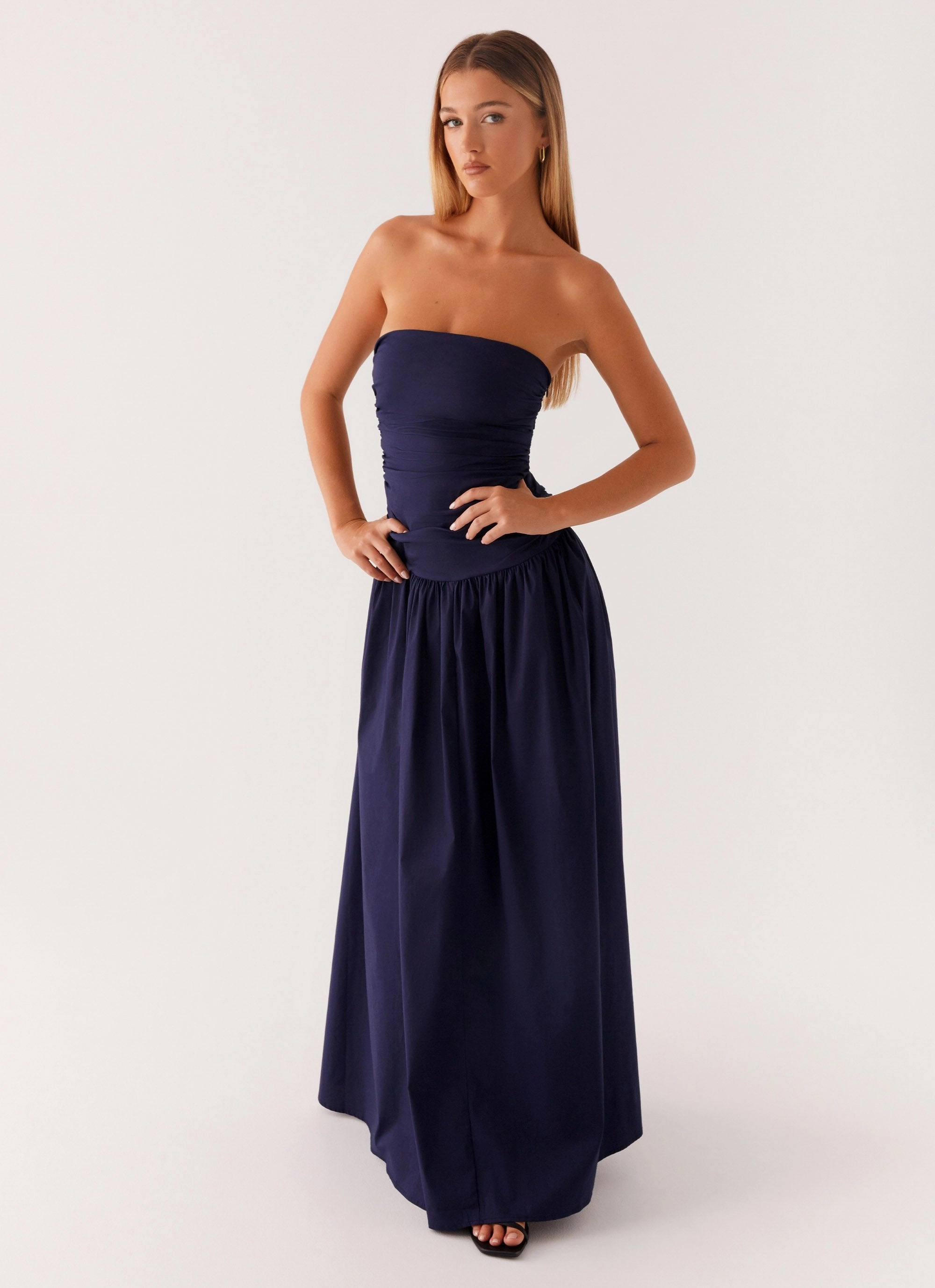 Layered Fabric Carmel Maxi Dress - Navy