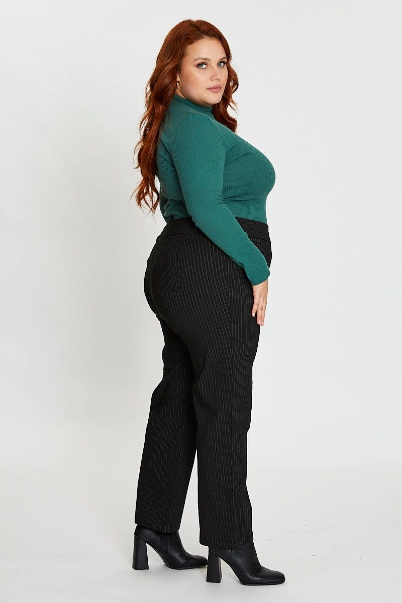 Tight Cut Stripe Mid Rise Work Pant