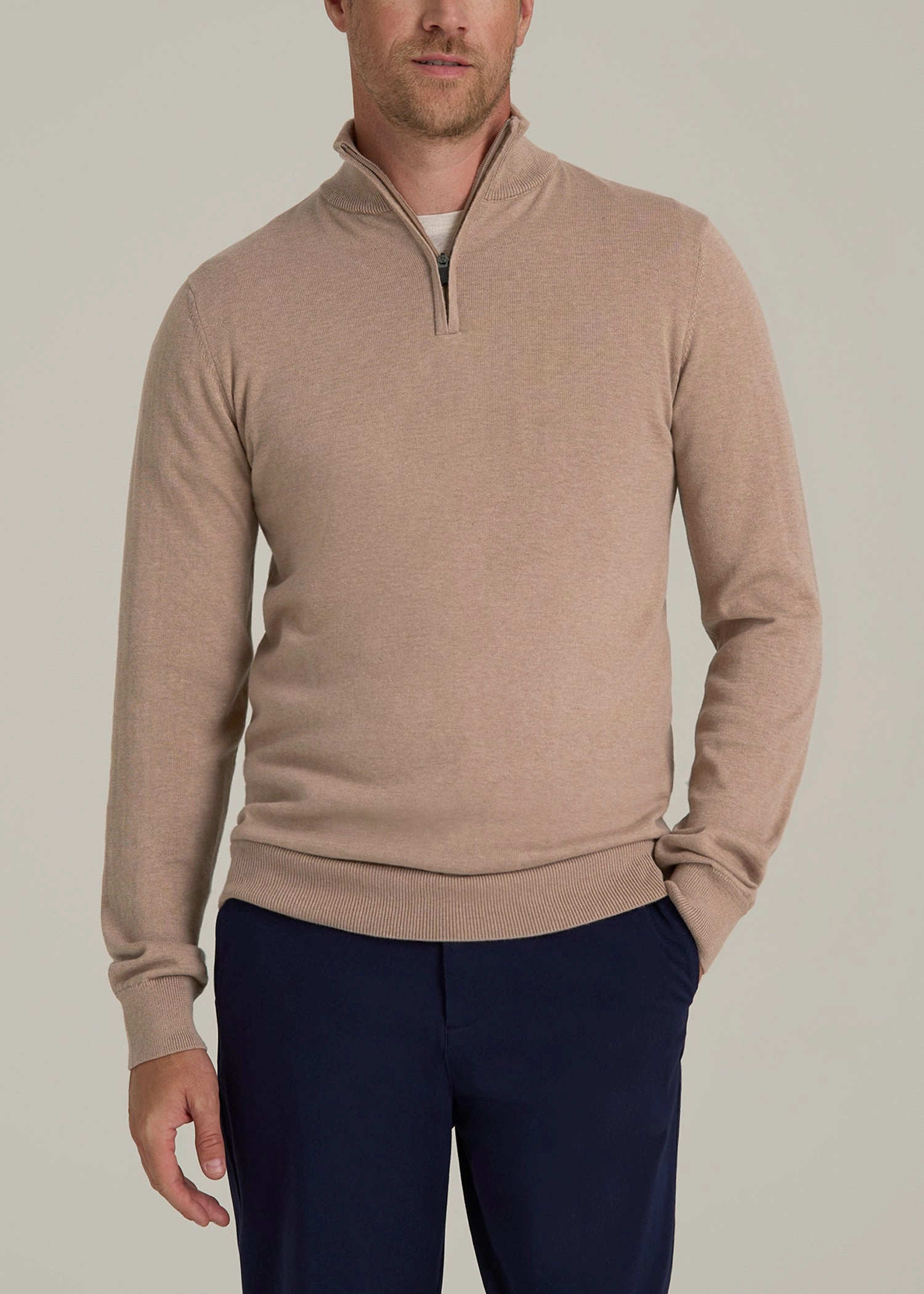 Timeless Chic Everyday  Quarter Zip Sweater in Stucco