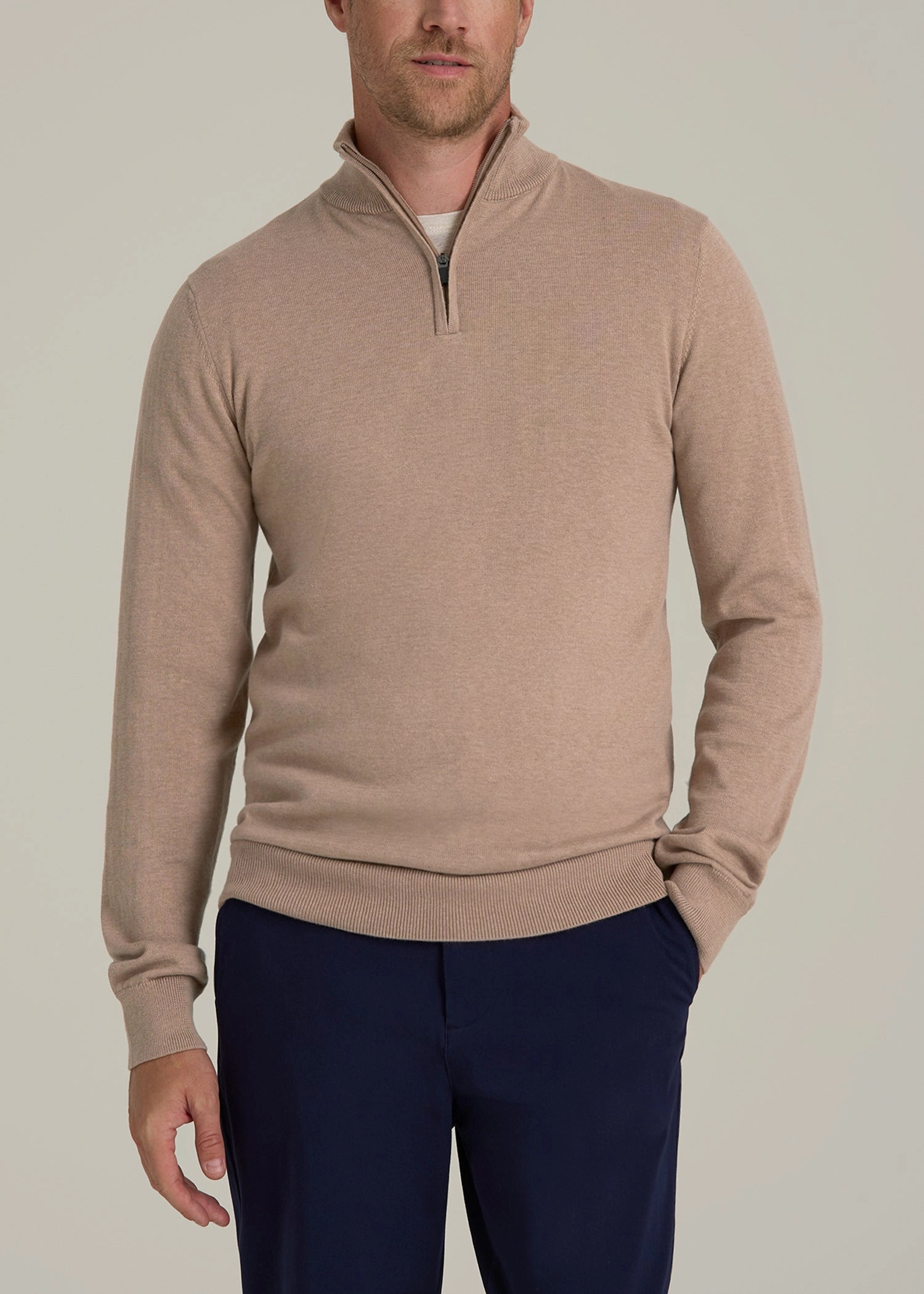 Timeless Relaxed Everyday  Quarter Zip Sweater in Stucco