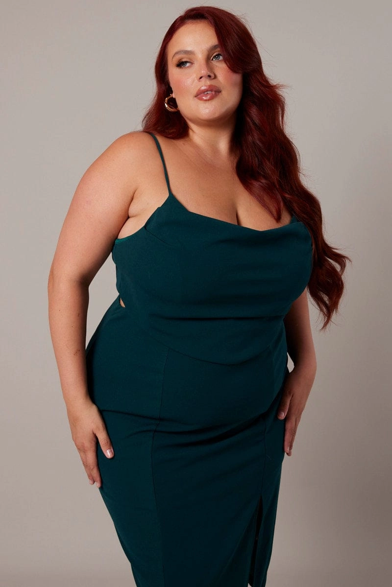 Green Cowl Bodycon Party Dress Trendy Wearable