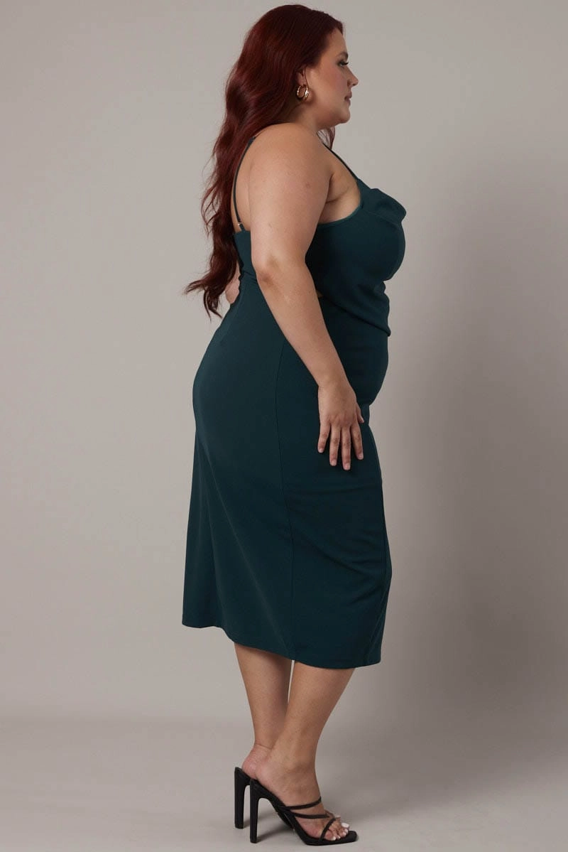 Bow Soft Green Cowl Bodycon Party Dress