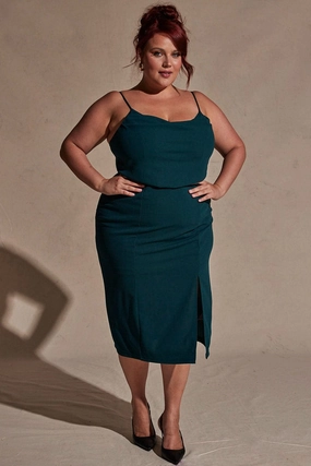Green Cowl Bodycon Party Dress Smart Blend Piped-Edge
