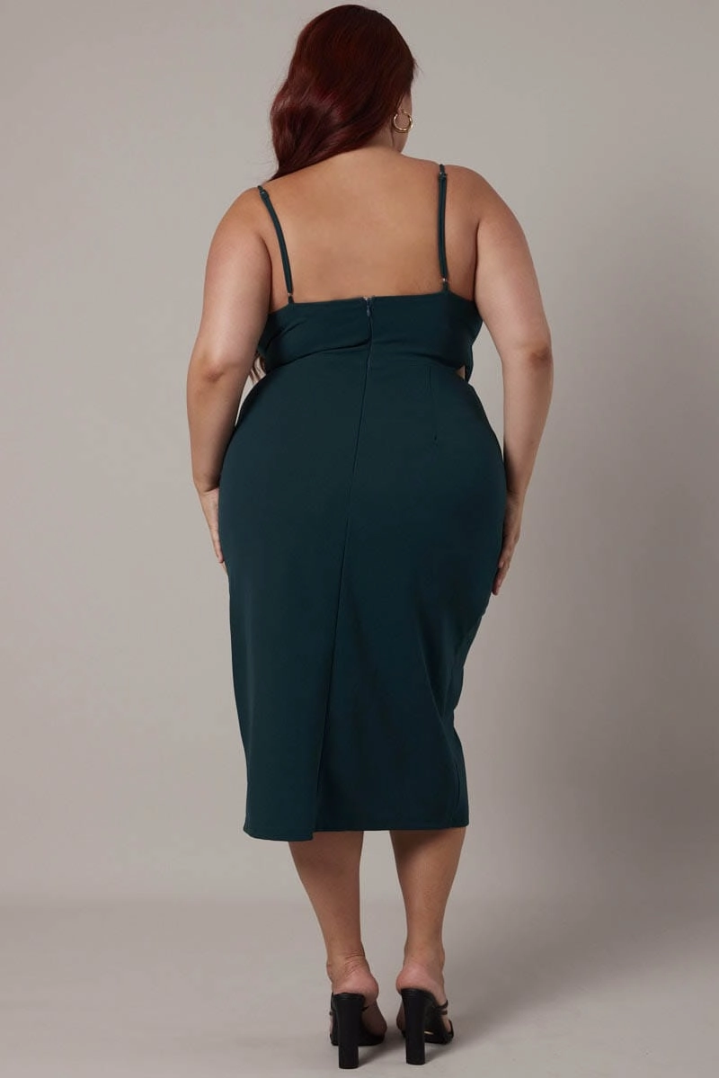 Work or Play Green Cowl Bodycon Party Dress