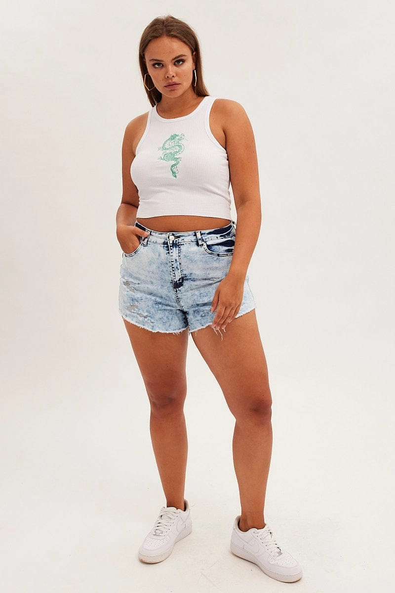 Blue Skinny Denim Shorts Mid Rise Utility Fit