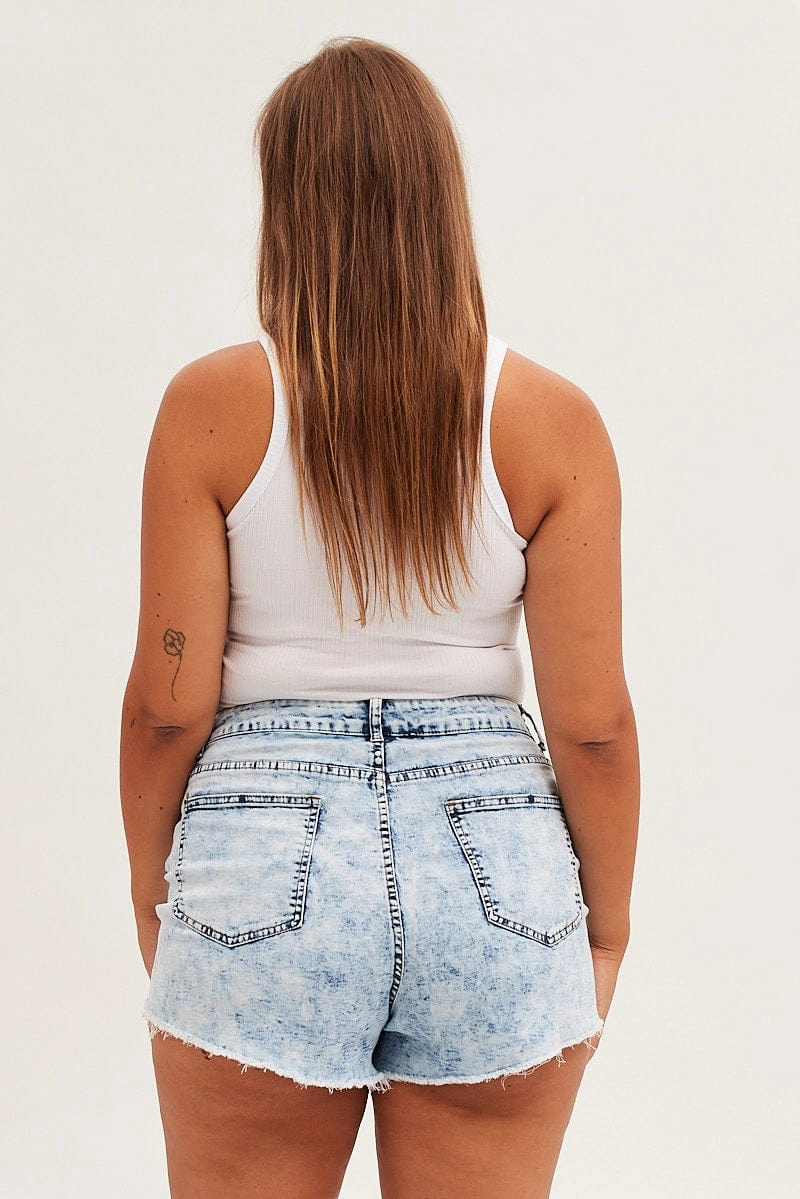 Blue Skinny Denim Shorts Mid Rise Multi Directional Flex Body Stretch