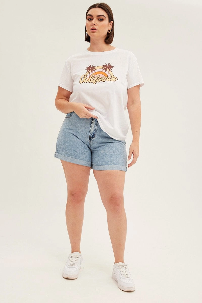 All-Day Comfort Wear Minimal Style Trend White Short Sleeve California Trees Crop T-shirt
