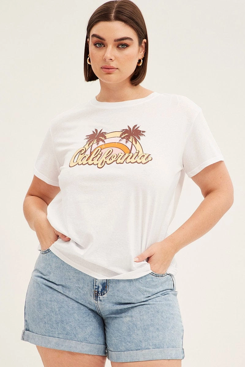Quick Dry Comfort Functional Fashion White Short Sleeve California Trees Crop T-shirt