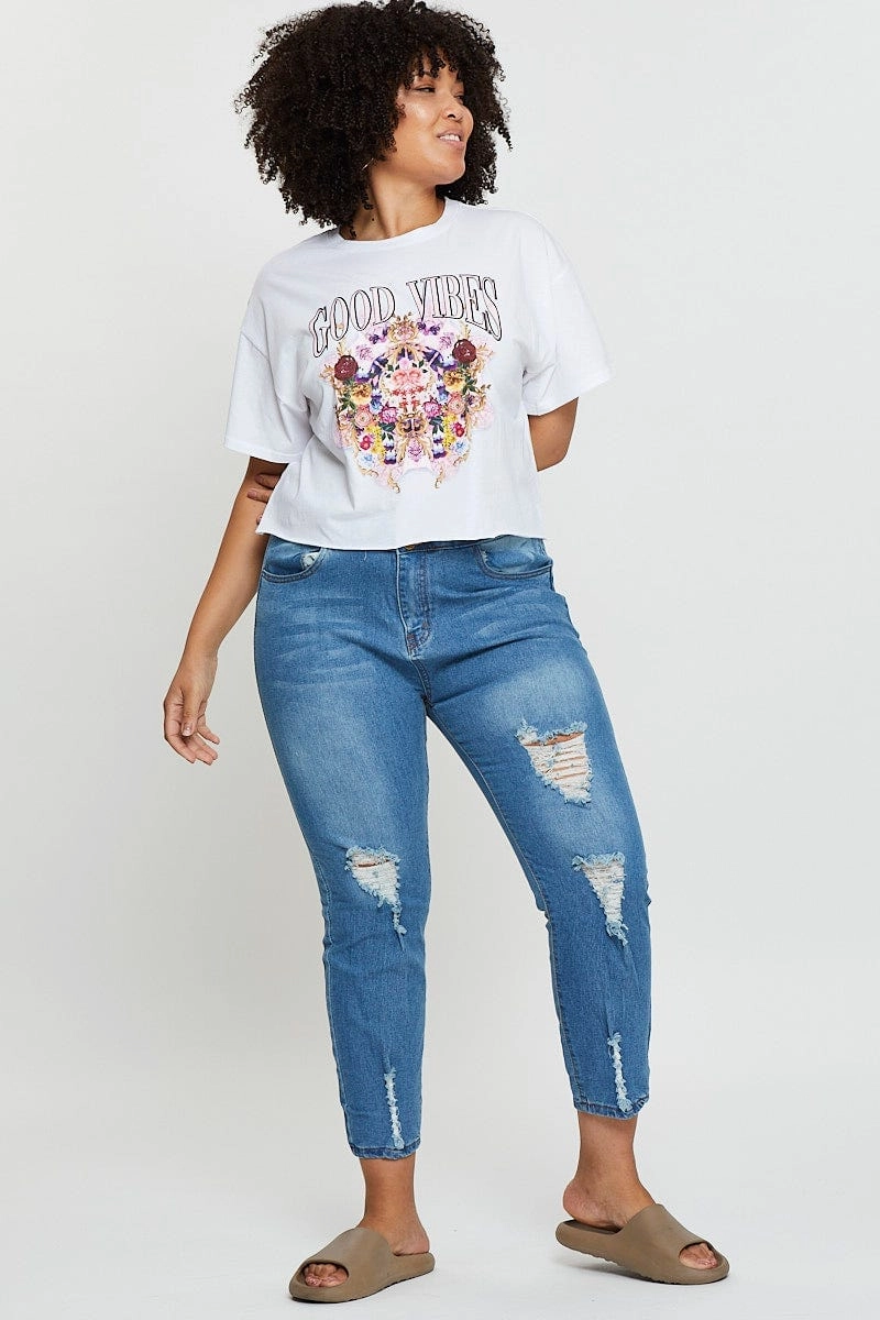 certified Minimalist Wear White Crop T-shirt Good Vibes Short Sleeve Cotton Semi