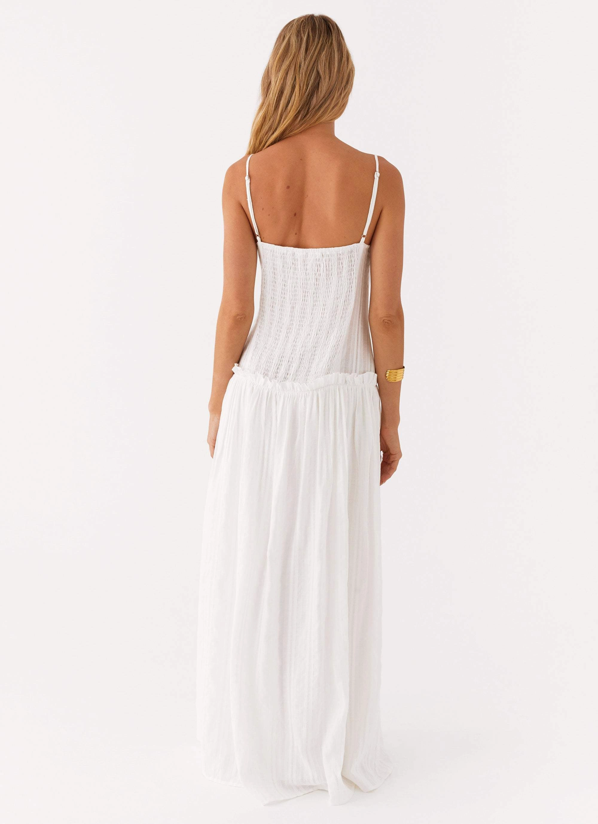 Jacinda Drop Waist Maxi Dress - Ivory summer look