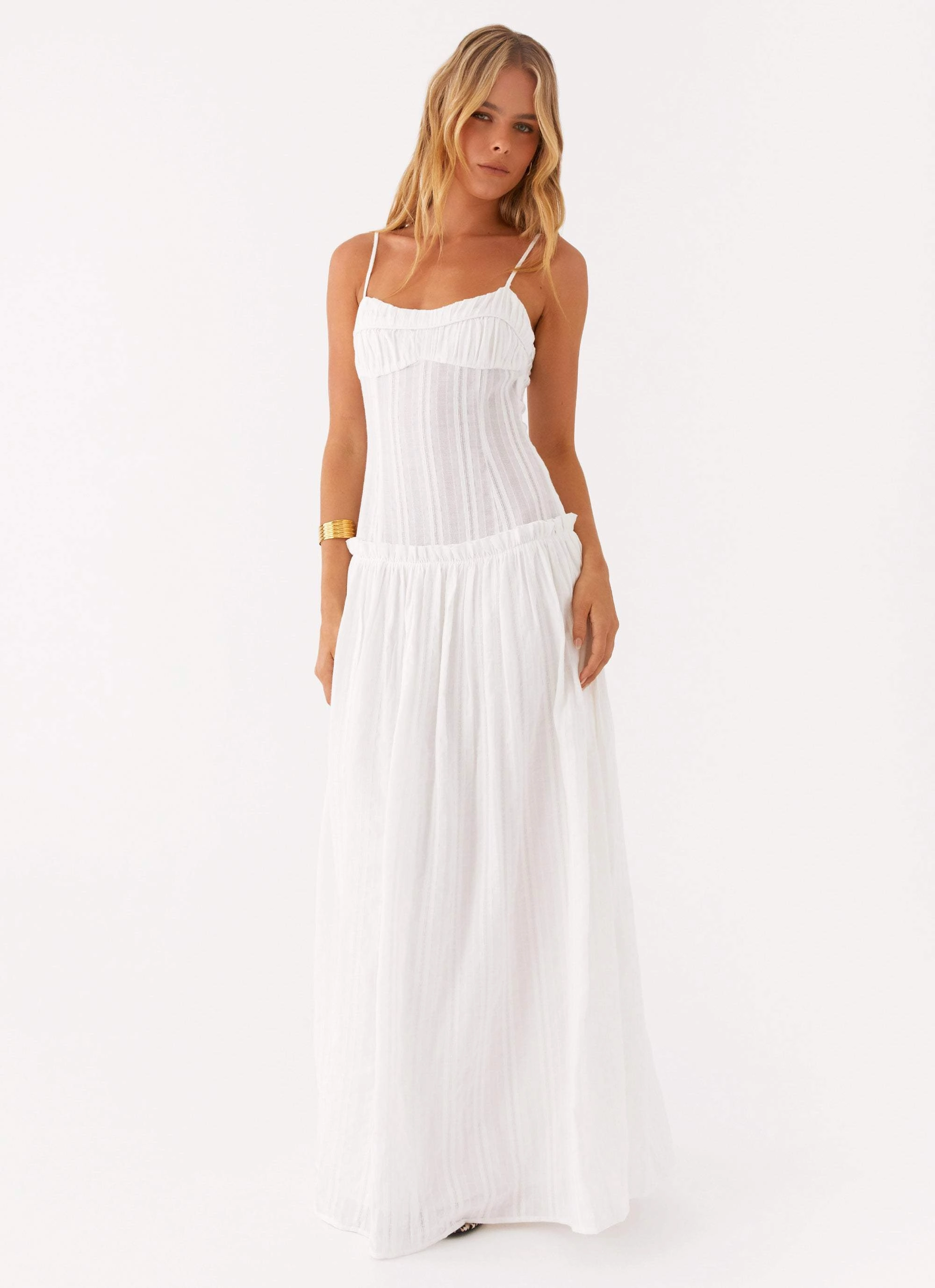 Jacinda Drop Waist Maxi Dress - Ivory Timeless Energy Urban Style