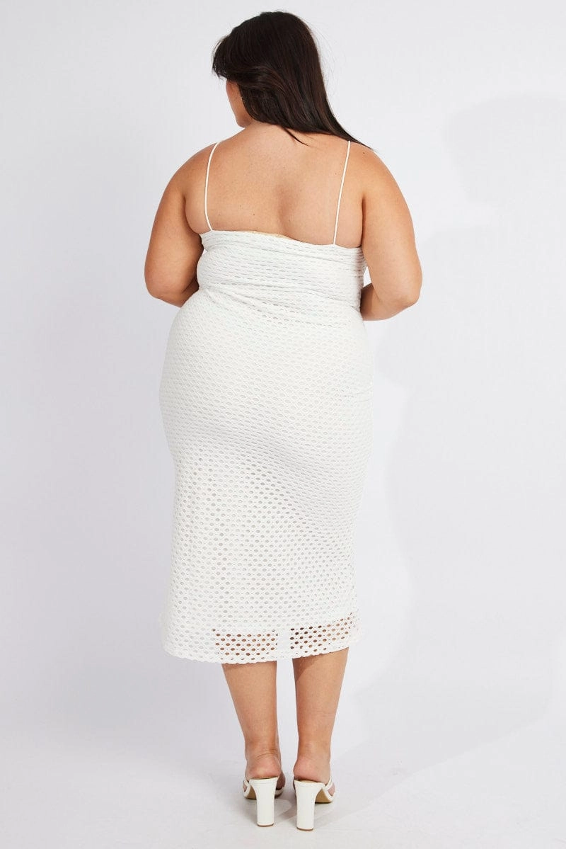 White Open Knit Bodycon Maxi Dress polka-dot Chilly Weather Comfort
