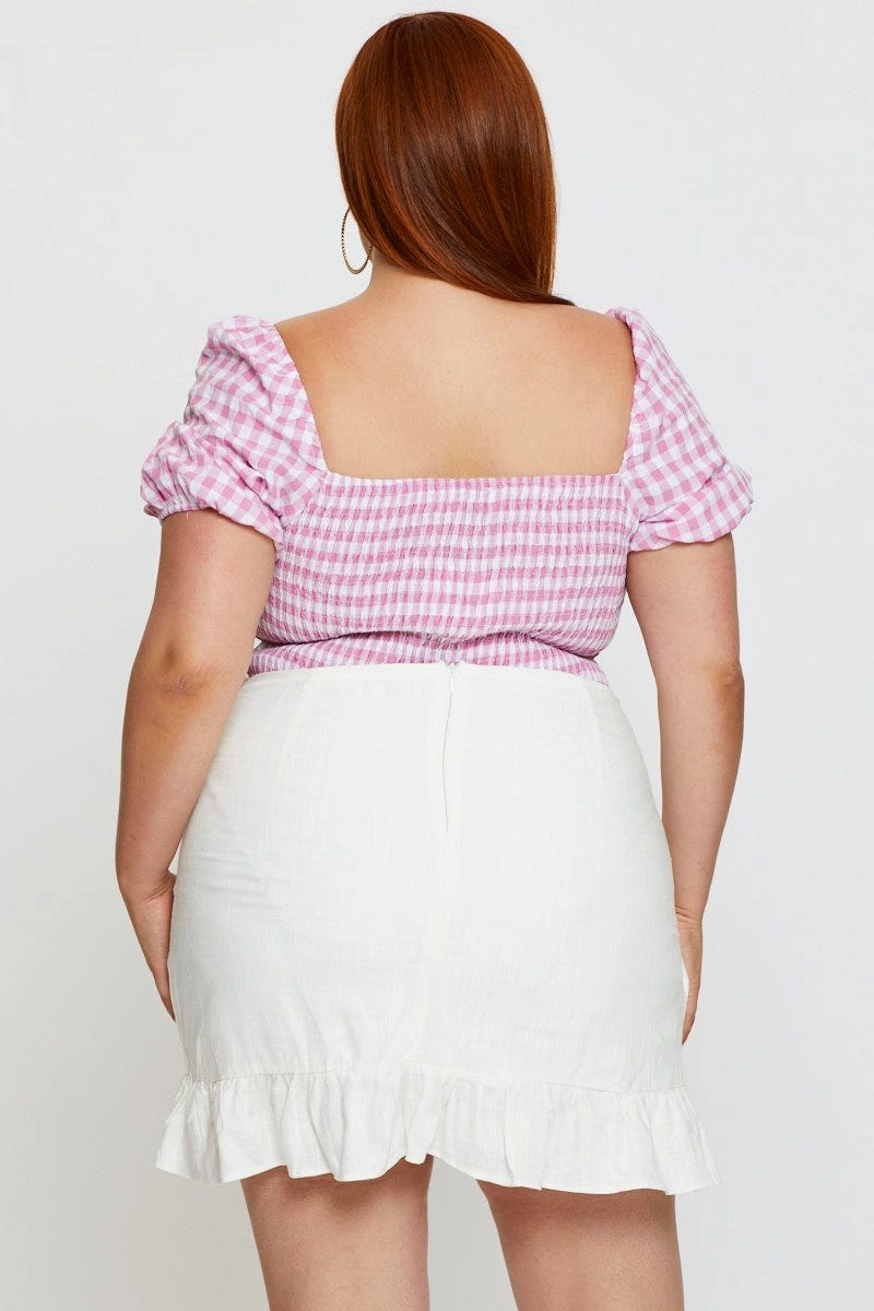 Airy Look White Wrap Skirt Linen Blend Ruffle Hem