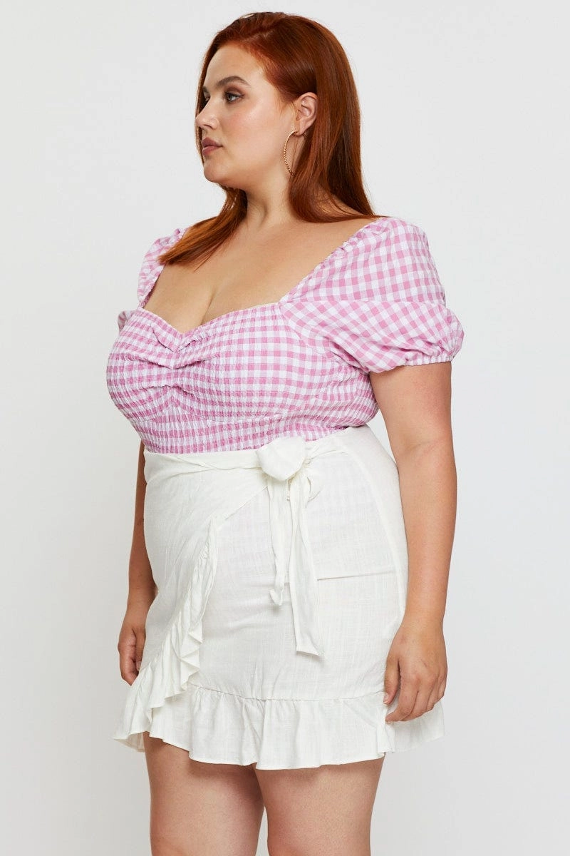 Elegant Look Simple Motion White Wrap Skirt Linen Blend Ruffle Hem