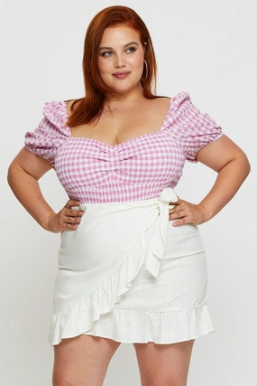 White Wrap Skirt Linen Blend Ruffle Hem Elegant Texture Sleek Motion