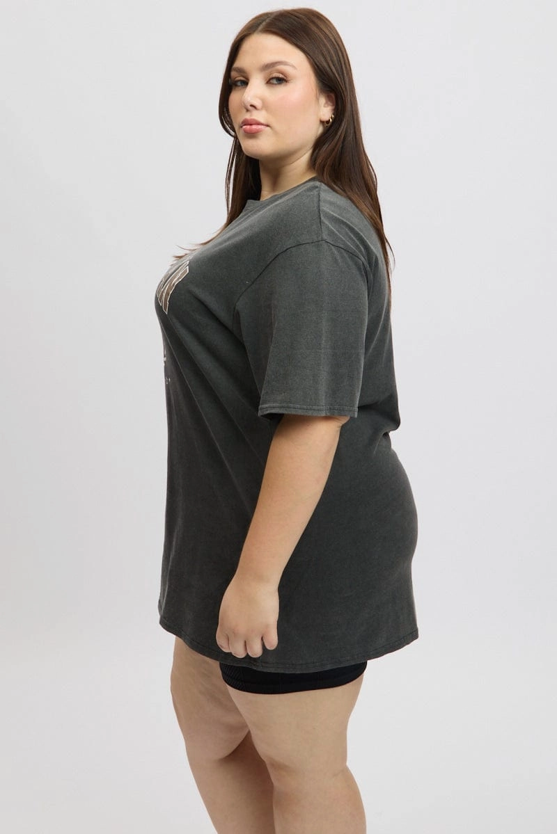 Relaxed Vibe Stain Resistant Grey Graphic T-shirt Short Sleeve Crew Neck