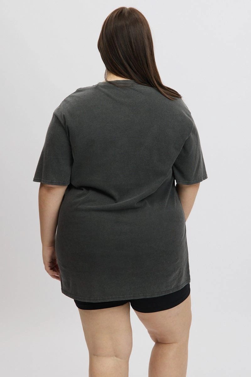 Grey Graphic T-shirt Short Sleeve Crew Neck Sublimation Printed Collar No-Fuss Design