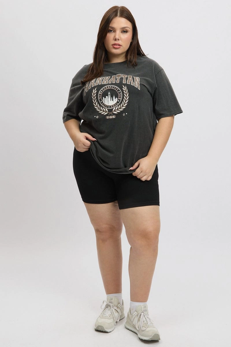 Grey Graphic T-shirt Short Sleeve Crew Neck Daily Comfort Style